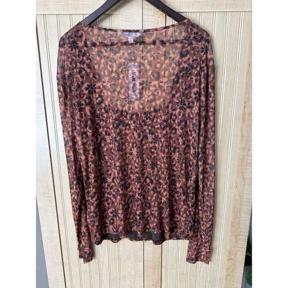 NWT Steve Madden Women’s Hayden Long Sleeve Sheer Brown Square Neck Top - Sz 2X - Picture 4 of 9